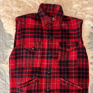 Vintage Pendleton Plaid Shirt Wool Sleeveless Red Vest Mens Medium